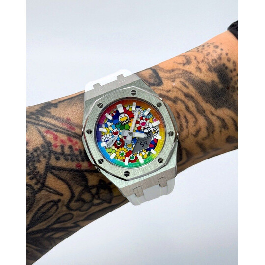 Custom Original G-Shock GA2100 Mod • Rainbow Murakami White Steel  • 44mm